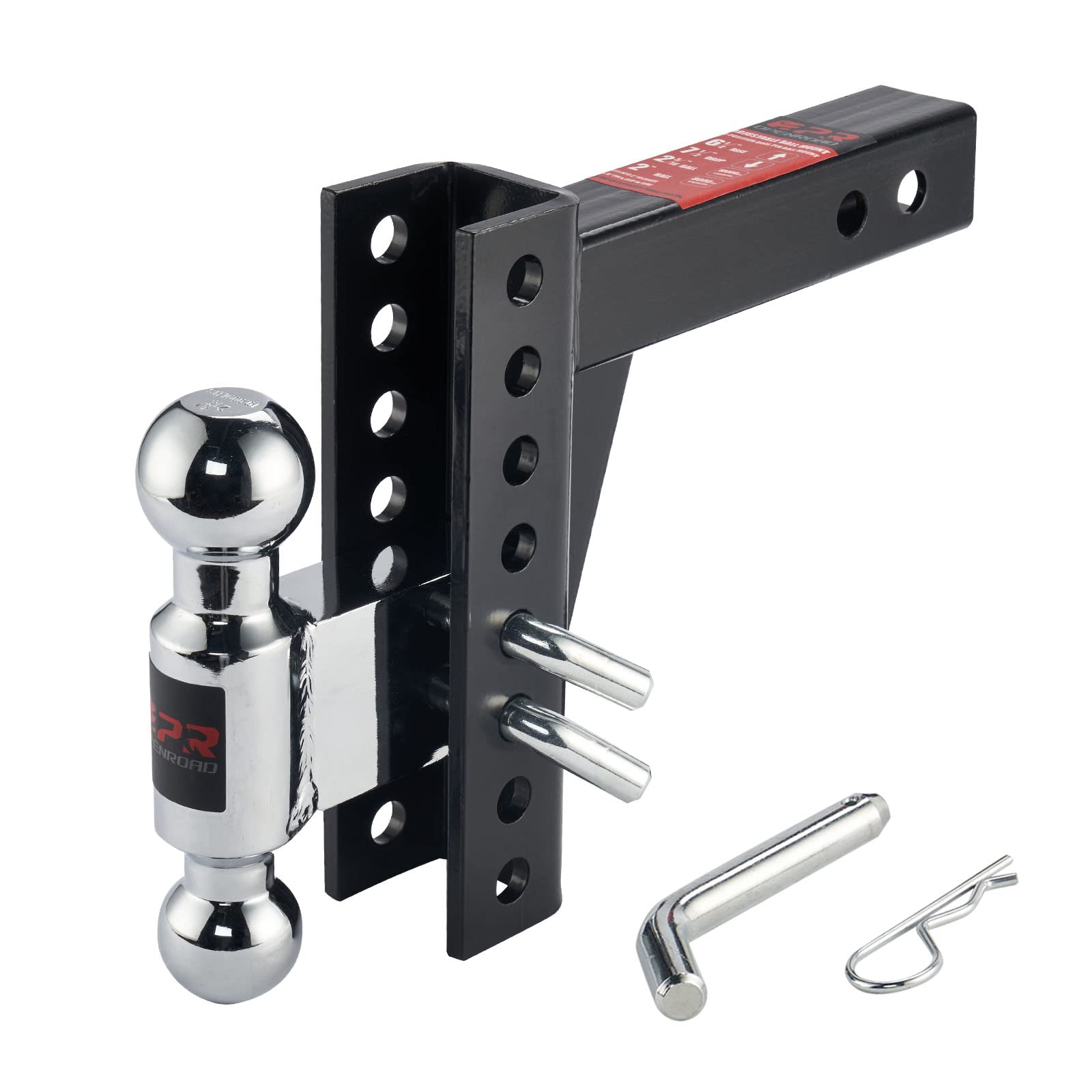 OPENROADAdjustable Trailer Hitch，Fits 2" Receiver，Dual Ball (2" x 2-5/16")，7 1/2" Drop/6 1/2" Rise Drop Hitch，10000 LBS GTW-Tow Hitch for Heavy Duty Truck