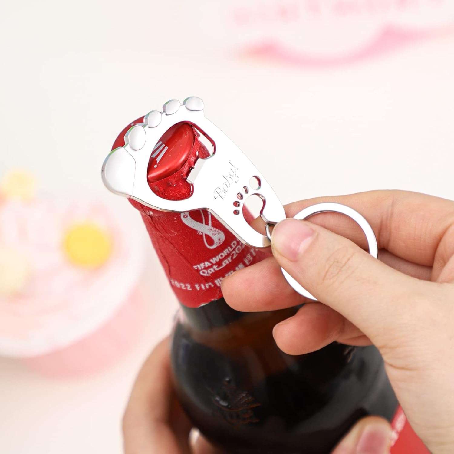 48 Pieces Keychain baby shower favors Bottle Opener Gift Tag Baby Foot Bottle Opener Gift Shower party decoration or souvenir guest（silver）