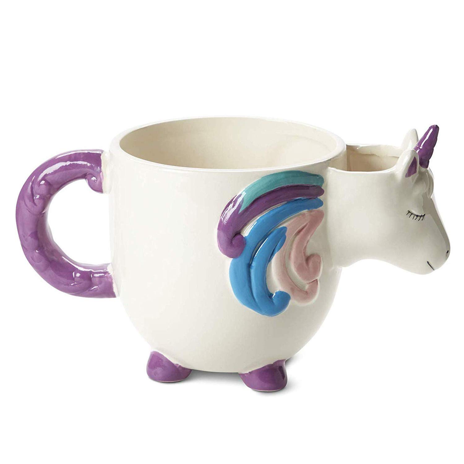 White Ceramic Coffee or Tea Mugs: Tri-Coastal Design Unicorn Coffee Mug with Hand Printed Designs and Printed Saying - 18.6 Fluid Ounce Large, Cute Handmade Cup Unicorn White