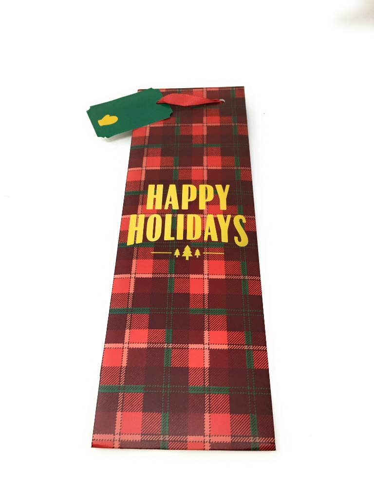 CakewalkTrue Fabrication Plaid Happy Holidays 750ml Bottle Bag , 1 EA, Multi Color