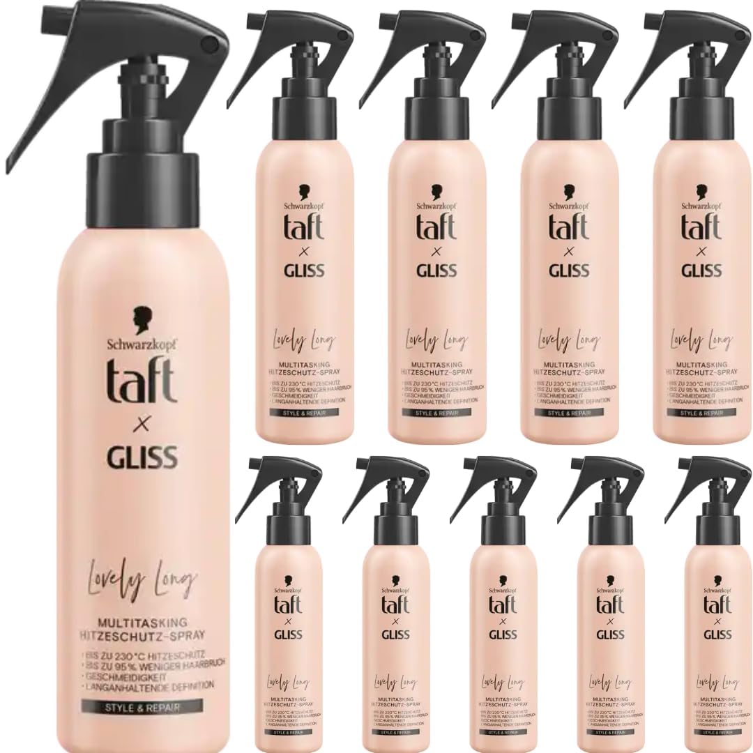 Mit Pufai Grocery, Taft Gliss Multitasking Hitzeschutz-Spray Haarspray Lovely Long 150 Mililiter x 10 Stück
