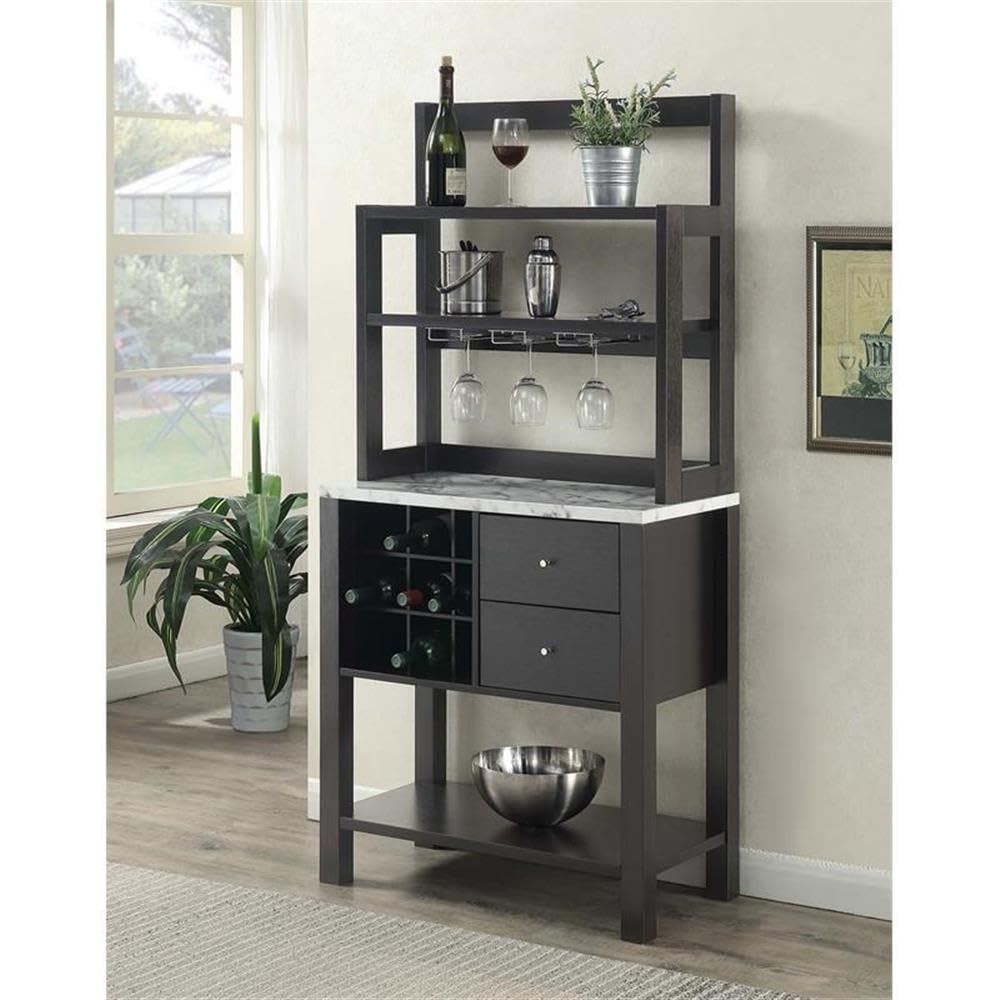 Convenience Concepts Newport Serving Cart Modern Storage Bar Cabinet with Drawers, Wine Rack for Kitchen, Dining Room, 31