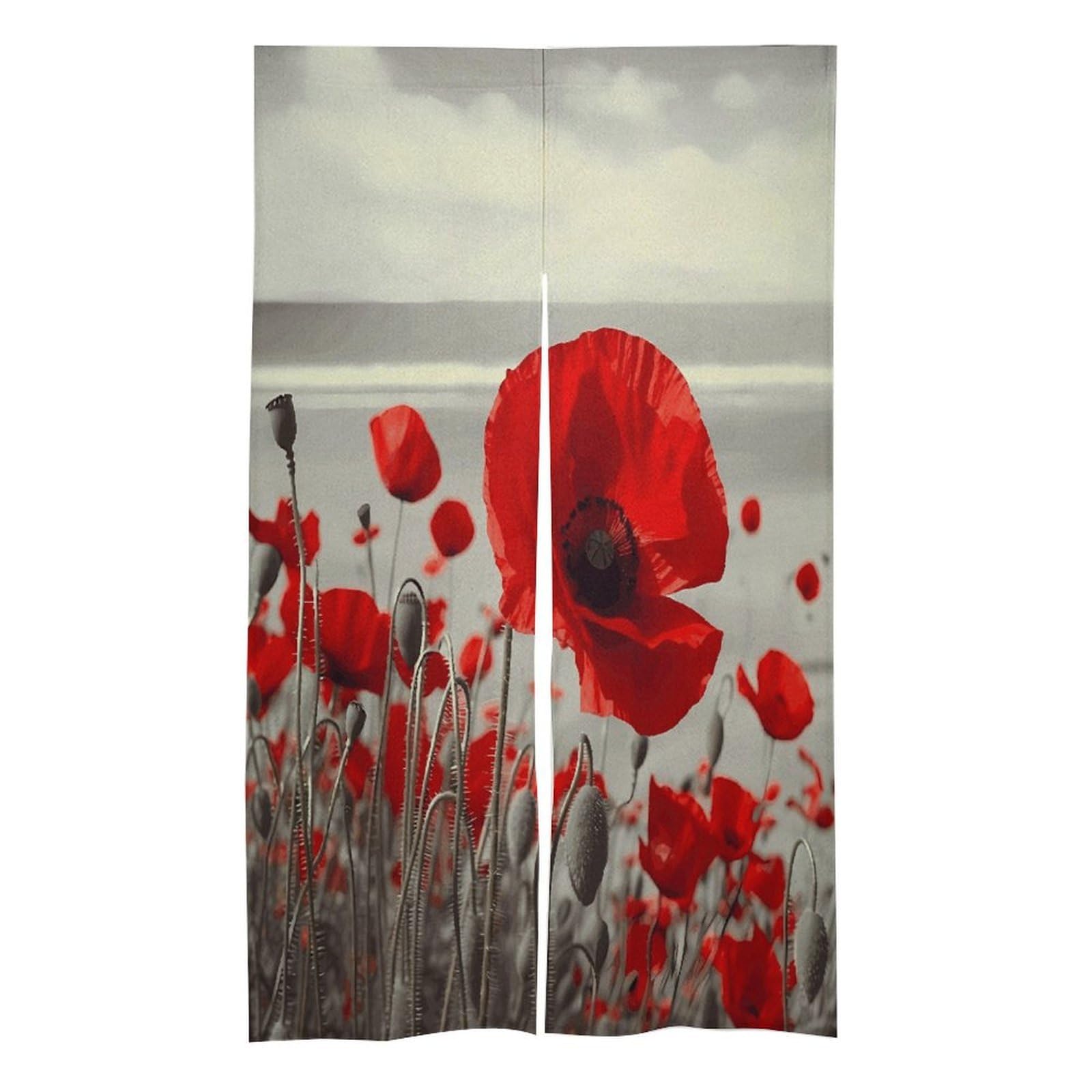 VstaDank Red Poppy Flower Noren Doorway Curtain Printed Window Treatment Door Tapestry Chinese Traditional Doorway Curtain Long Type Door Tapestry for Home Decoration