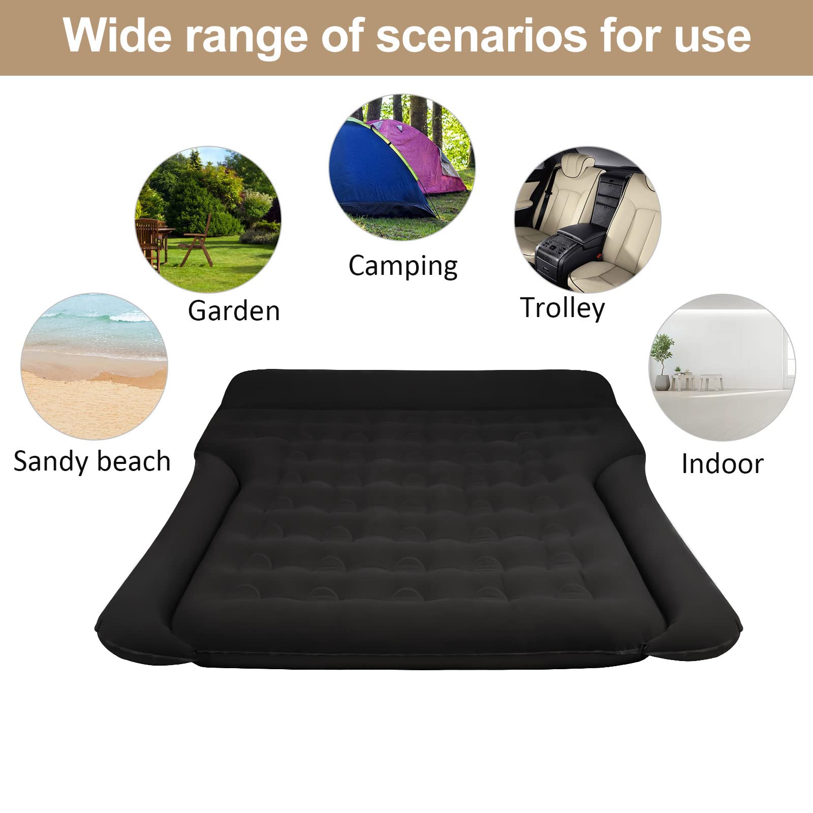 Colchón Inflable SUV Coche Cama Plegable MPV con Bomba para Viajes Camping Piscina Negro