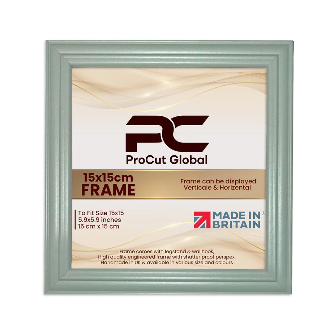 Procut Global 15x15CM Green Picture Frames - Classic Wooden Photo Frame with Shatterproof Perspex for Wall or Tabletop - Perfect for Posters, Certificates & Prints - Sizes & Colors Available
