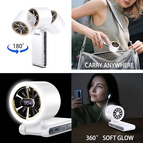 Miniatura 2 de CAZOKASI Ventilador de mano recargable de viento fuerte con iluminación ambiental 4 IN1 5000mAh hasta 22H para cuello de clip de cintura de