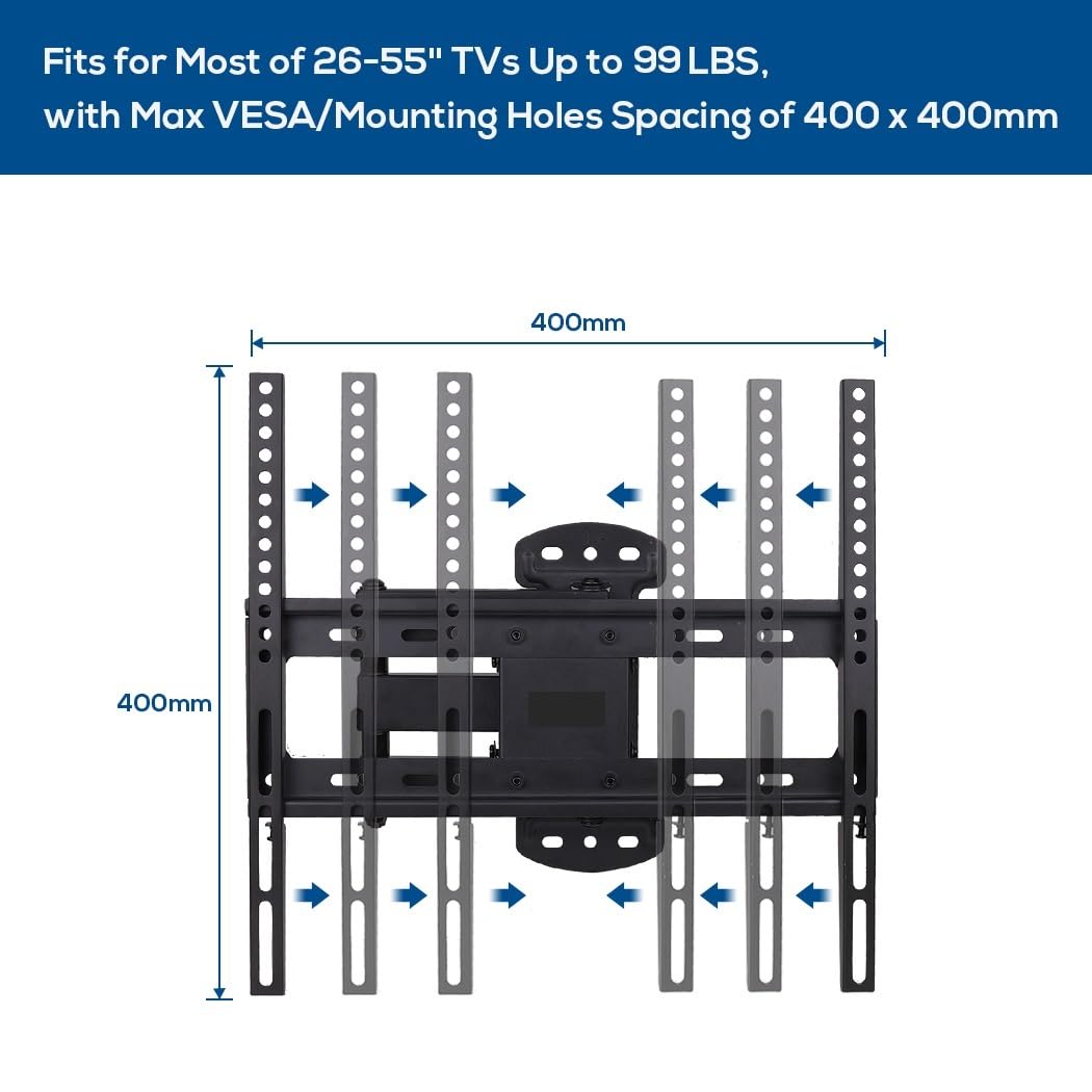 Staffa di montaggio a parete per TV a braccio lungo, inclinabile, orientabile, per TV LCD LED 4K da 26 a 55 pollici, grande capacità, 29,9 kg