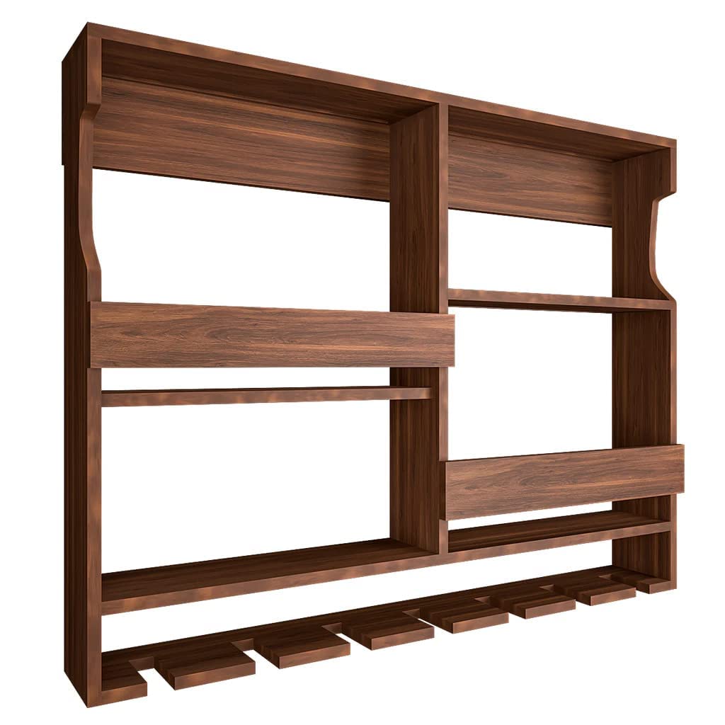 Streema art Wooden Wall Mounted Wine Rack, Bar Cabinet with Glass Storage, Wall Hanging Mini Bar for Home Wine Rack/Holder Upside Down Glass Hanging Organizer Size 30 x 24 Inch (Rosewood) (Natural) 3