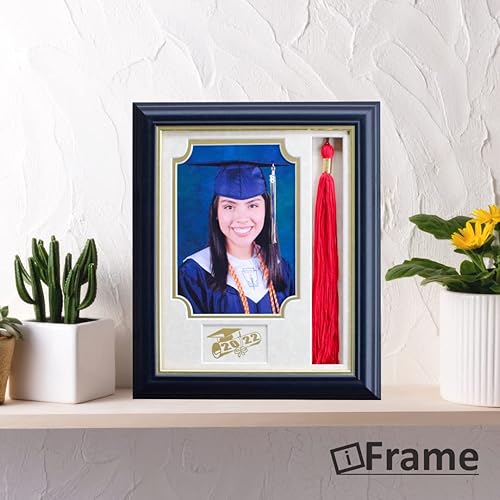 Miniatura 4 de iFrame Marco de fotos de graduación 2023 y borla I Grad Class Year  Acabado negro de madera real I para escritorio, mesa o pared  Lente inastillable