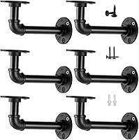 Janyang Heavy Duty Industrial Pipe Shelf Brackets for 7-14" Boards - 120lbs Capacity Iron L Floating Shelves, 6 Pack Black