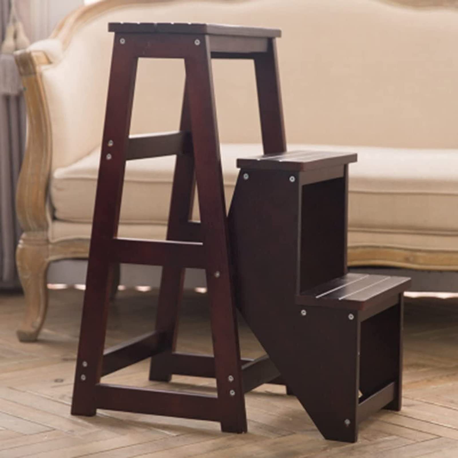 Taburete plegable de 3 niveles para biblioteca y soporte de plantas de madera