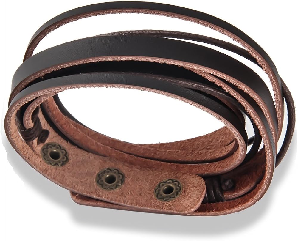 Chic Exquise Designs Handmade Genuine Vintage Leather Wrist Cuff Wrap Bracelet Adjustable A: 1 Brown