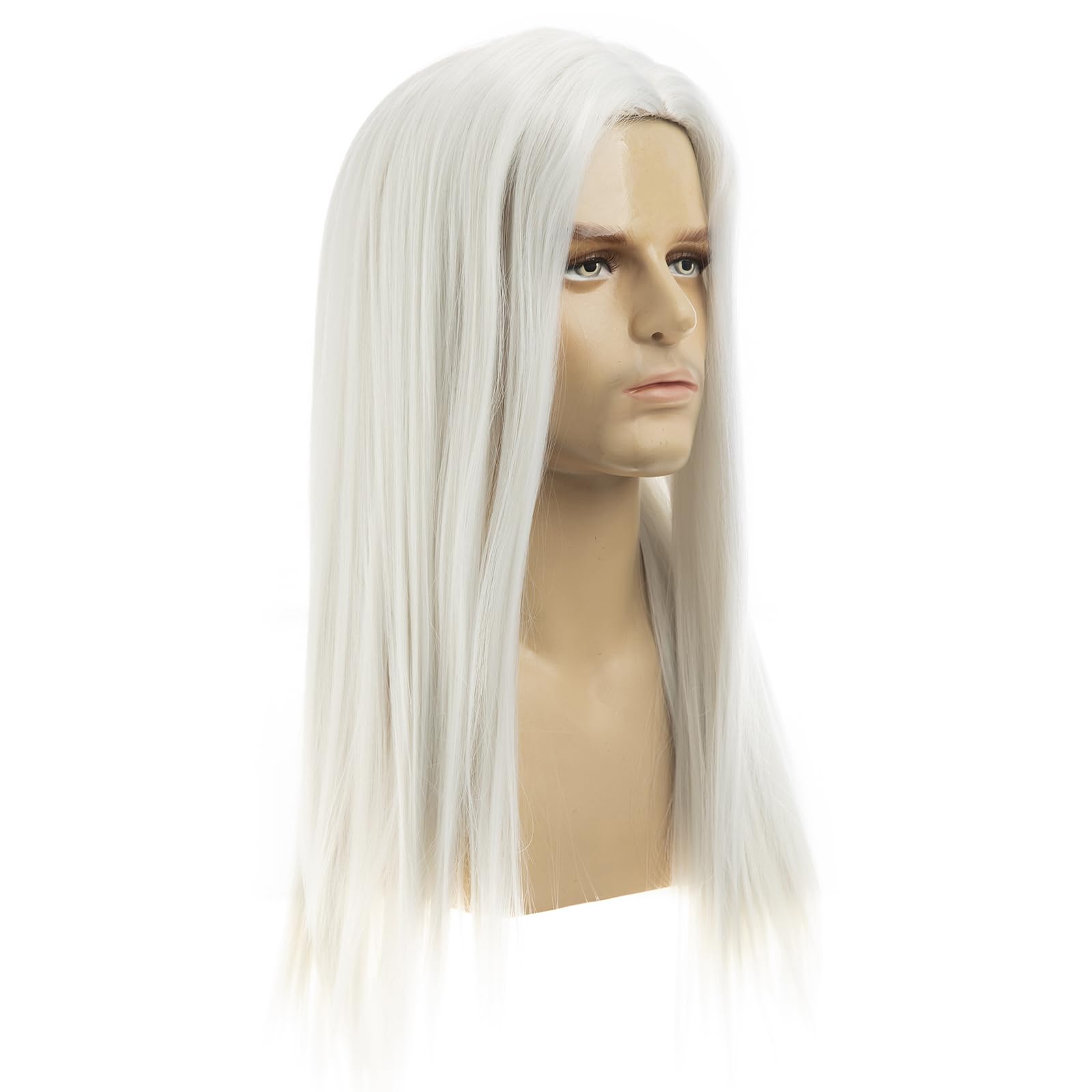Dsimeig Long Straight White Wigs for Men Synthetic Side Part Heat Resistant Party Cosplay Hair Wig, 22.5 inches - Image 4