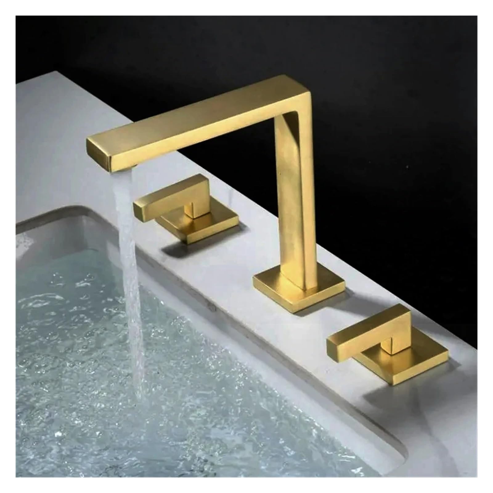 Dfghnbvc Brushed Gold Waterfall Faucet Water Tap Basin Faucet Total Brass Black Bathroom Faucet Antique Sink Faucets 3 Hole Hot And Cold Mixer Tap Faucet,