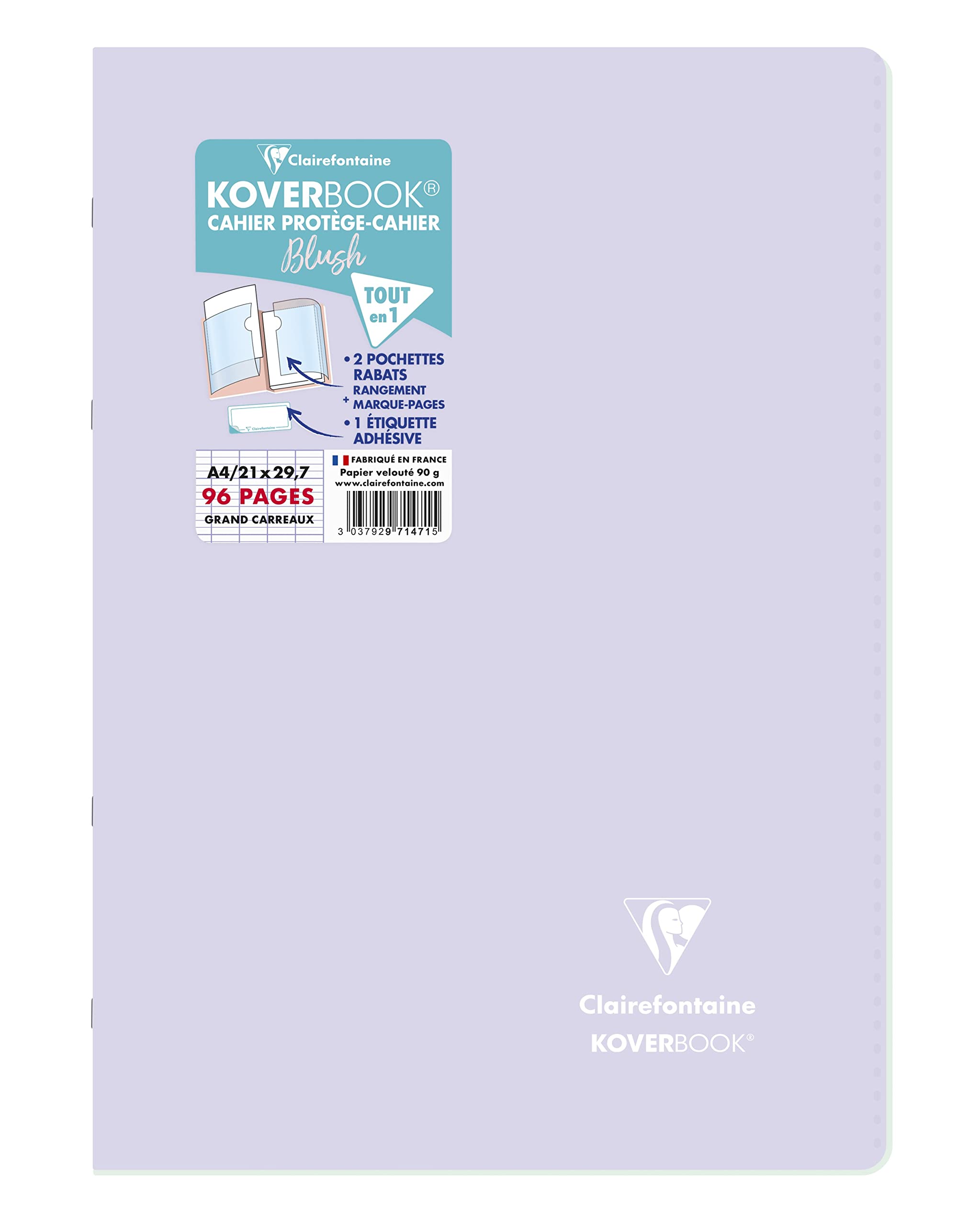 Clairefontaine Koverbook Blush Lot De 5 – Cahier A4 96 Pages Grands Carreaux, Couverture Polypro Pastel Aléatoire, Papier 90g Velouté, Made In France PEFC