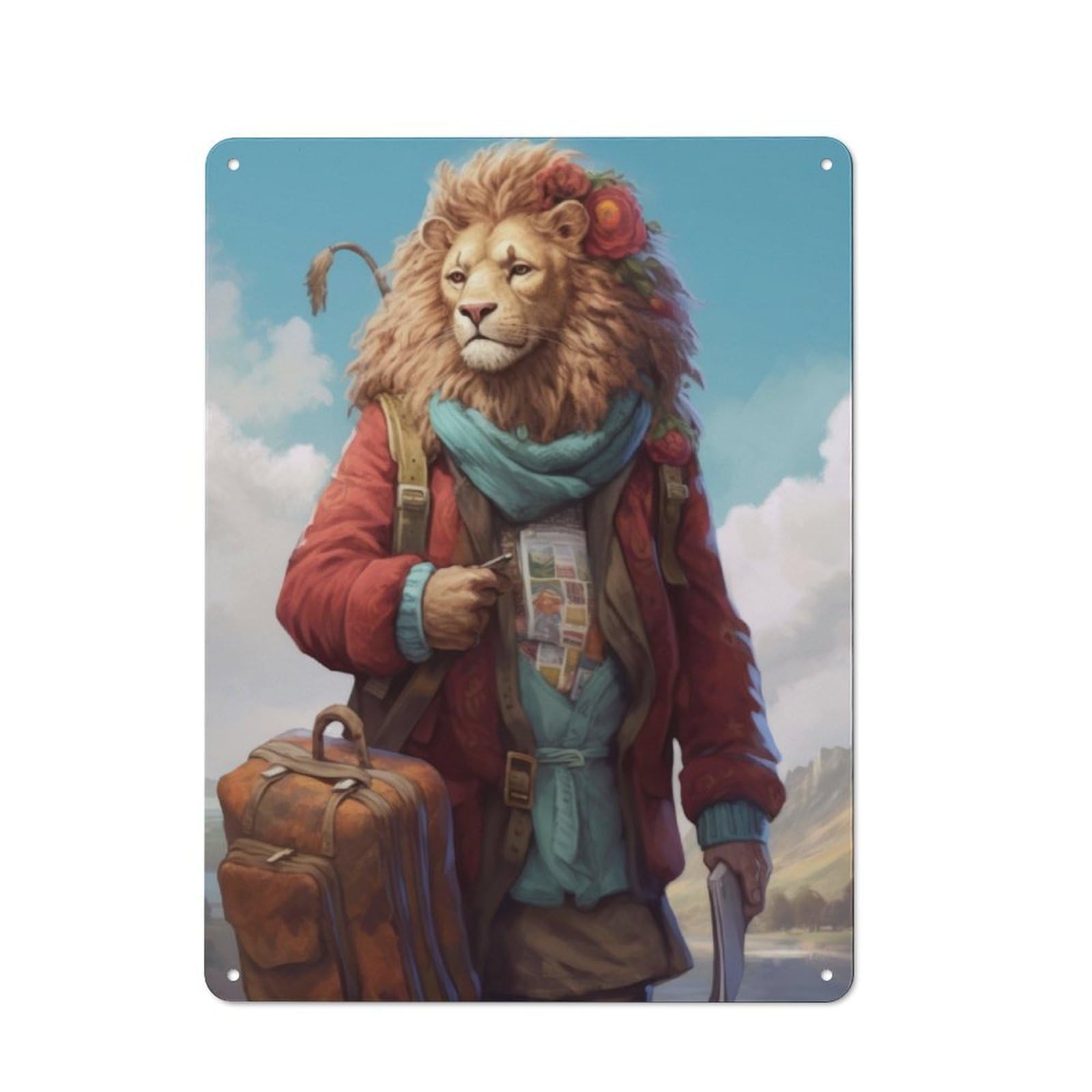 Junmoney Travel Guide Lion 40X30cm Retro Metal Sign With For Café Or Restaurant, For Collectors Decorating Cafés And Restaurants