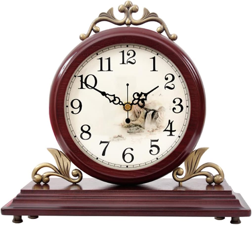 Vintage Wooden Table Clock Antique Mantel Clocks Double-Sided Mantle Clock for Living Room, Bedroom, Office, Desk, Fireplace and Home Decor(Color:0817 C)