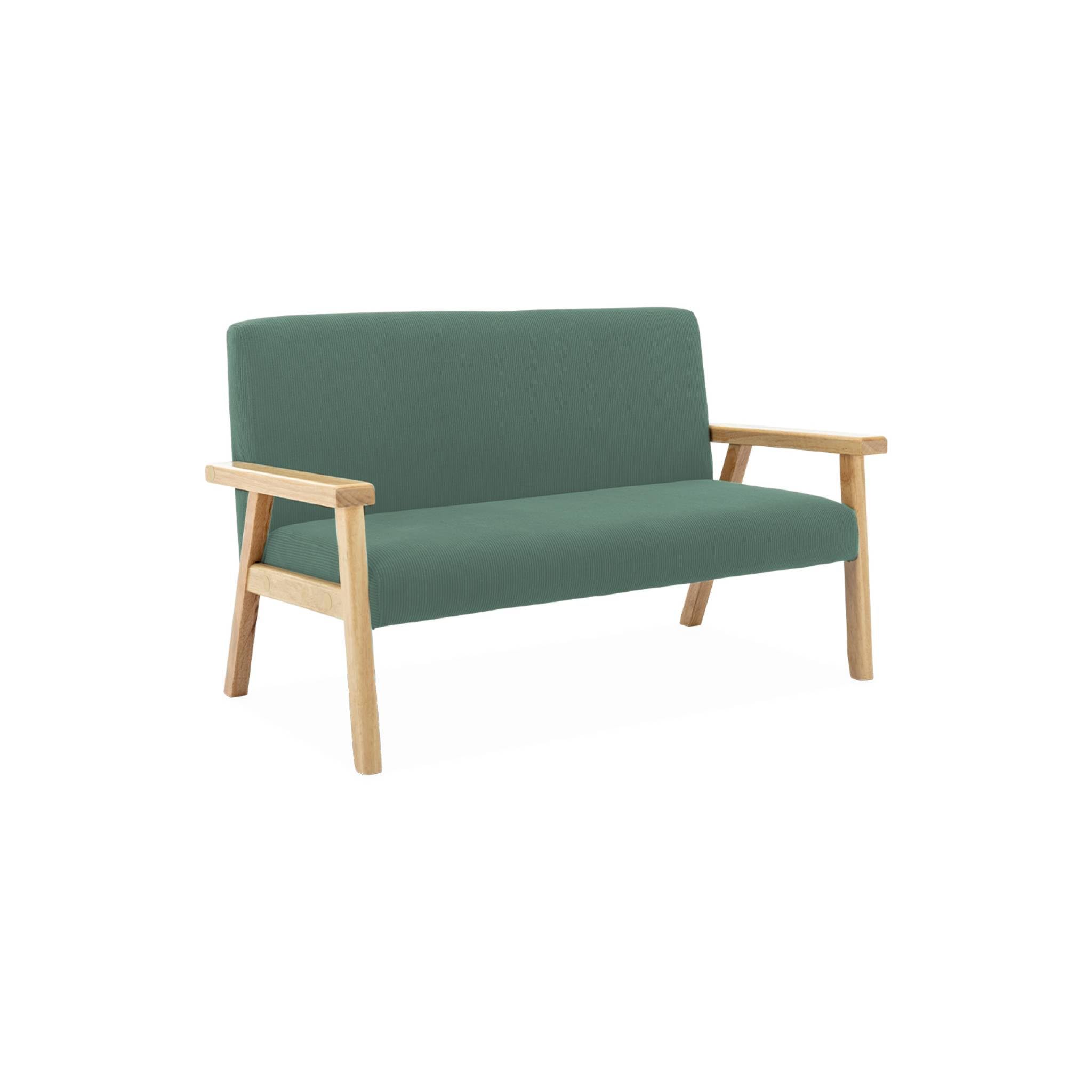 sweeek - Banquette canapé Enfant en Bois et Velours côtelé Kaki. Isak. L 84 x P 43.5 x H 50cm