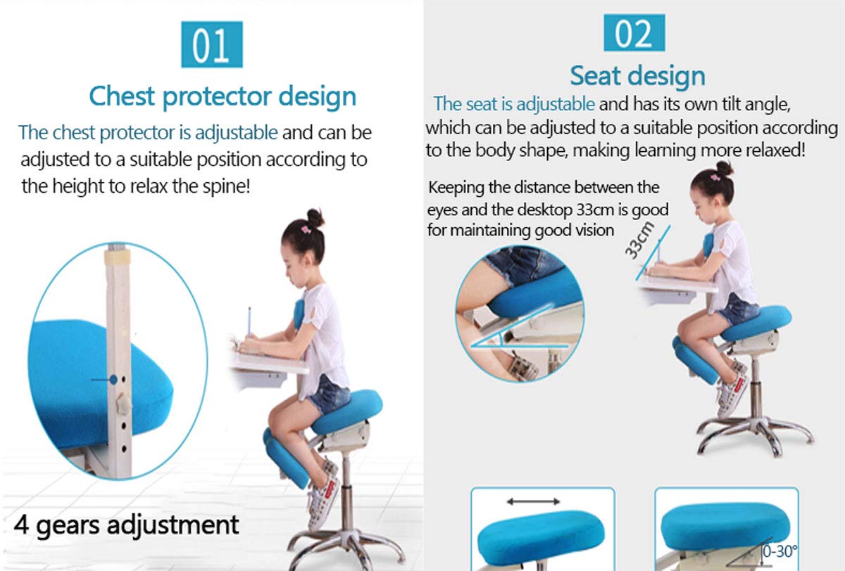Silla ergonómica de Rodillas, Taburete para la Rodilla, Sillas de Escritorio Infantiles con Protector de Pecho Ajustable para Ideal para niños con una Altura de 1,1 m-1,4 m