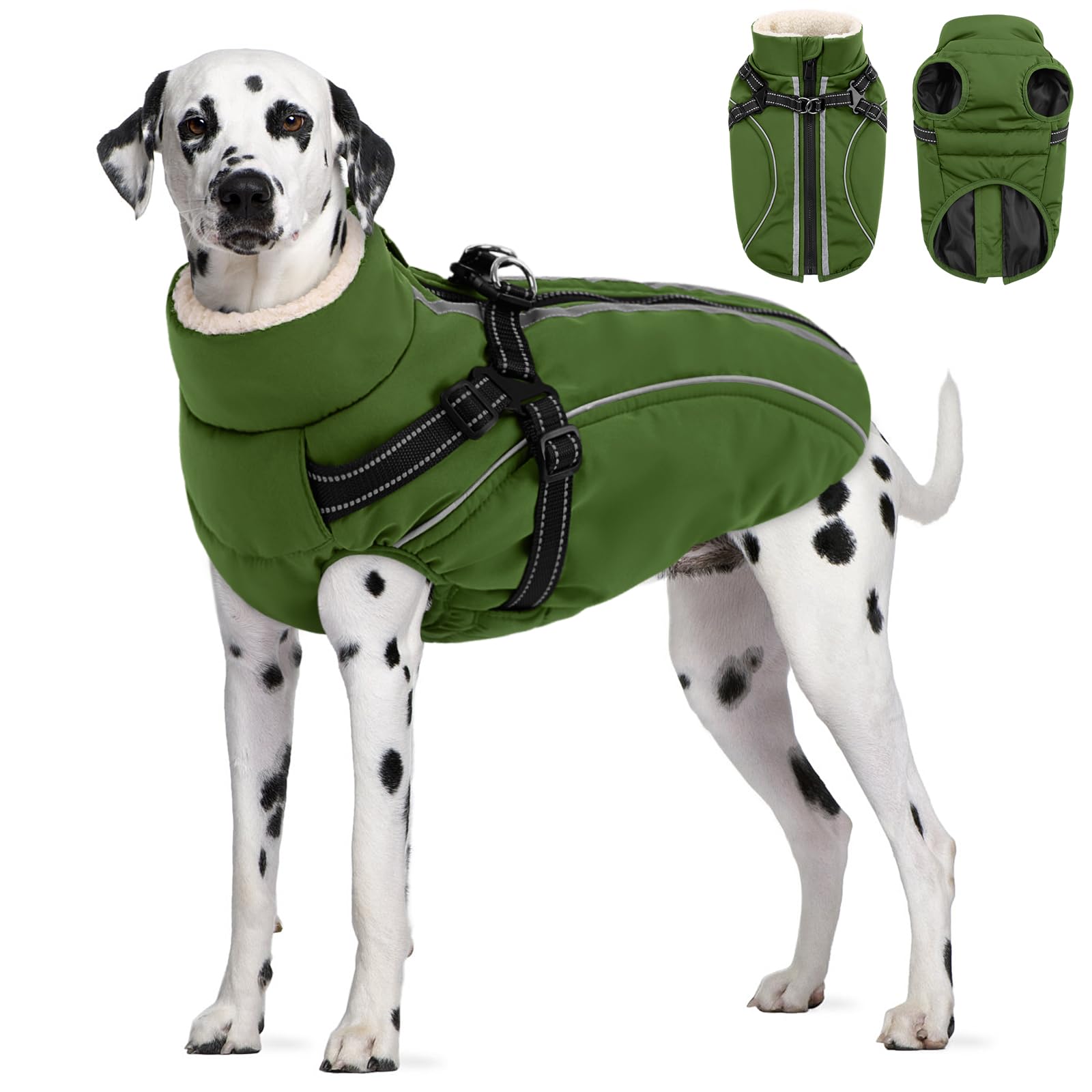 CITÉTOILE Cappotto Invernale per Cani Impermeabile - Giacca Termica Antivento con Foro Riflettente e Anello D, Adatto a Taglie Piccole/Medie/Grandi, Verde, XXL