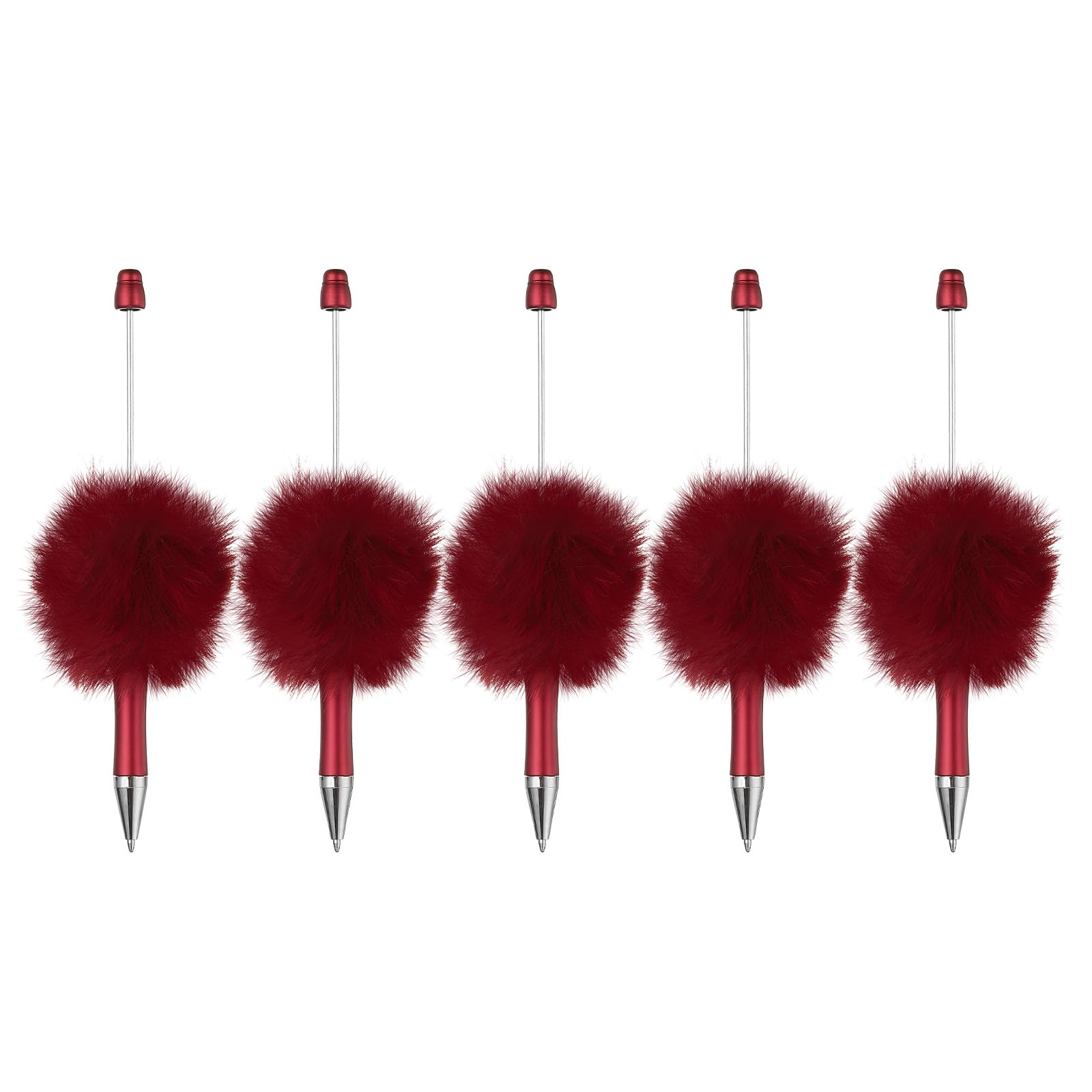 PATIKIL 5Pcs Fluffy Beadable Pens, Plush Fuzzy Plastic Bead Pen Bead Ballpoint for DIY Gift Writing Office Supplies Wine Red