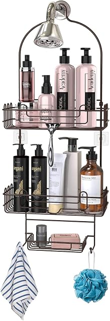 Mutool Hanging Shower Head Caddy, 3 Tier Rust Resistant Bathroom Shower Shelf Organizer, SUS201 Stainless Steel Shower Storage No Drilling for Toilet, Bathroom and Shower Room, Bronze