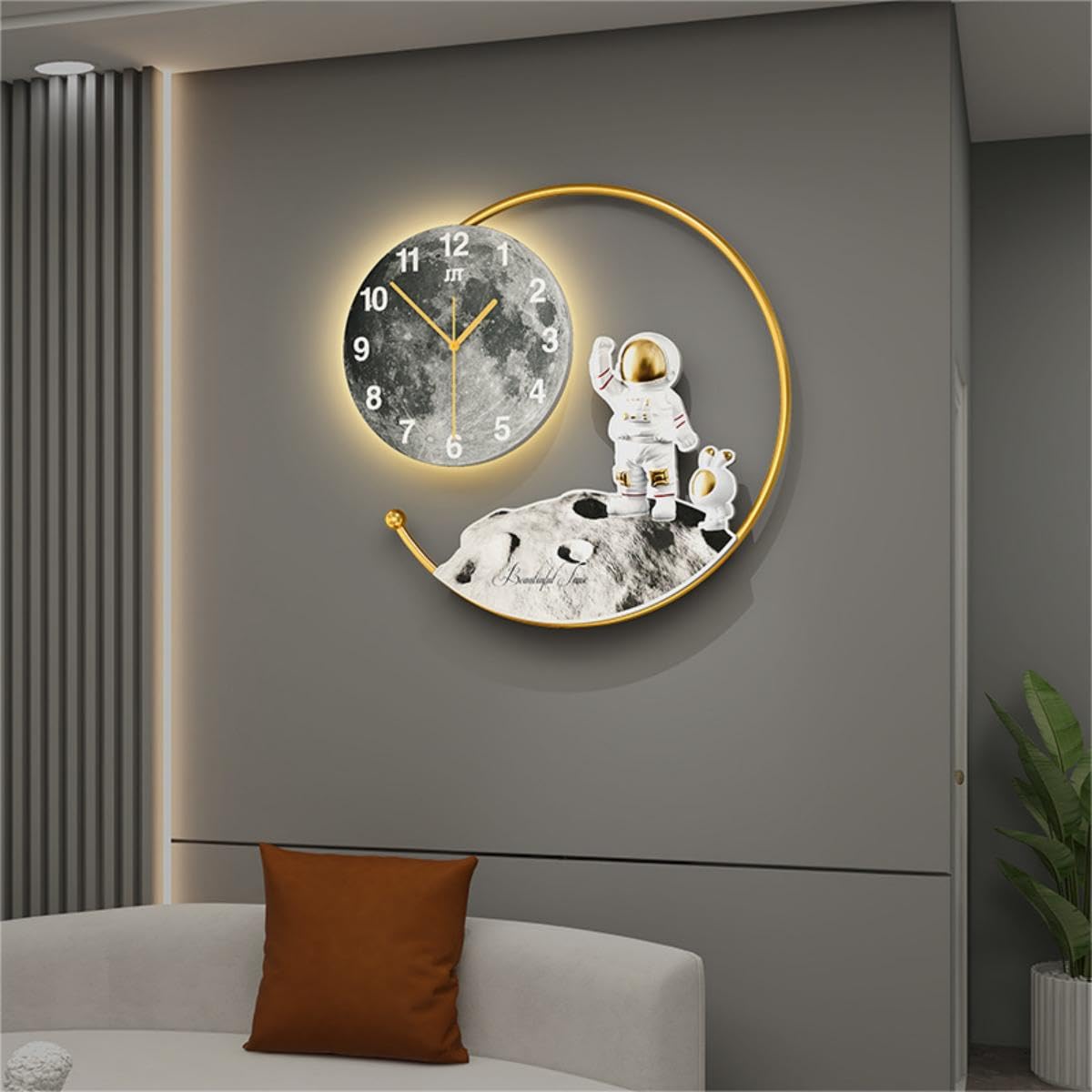 LANMOU Leuchtende Wanduhr Groß, Nachtlicht Wanduhr Ohne Tickgeräusche Wanduhr Lautlos Große Wanduhr Wohnzimmer Wanduhr Digital Groß Modern Quartz Lautlos Wanduhr für Wohnzimmer, Zimmer, Büro (Set B)