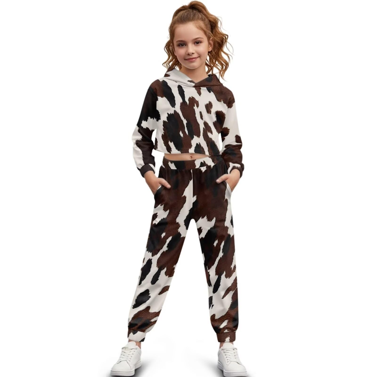 Dziewczęcy dres 2-częściowy pulower crop bluza z kapturem + spodnie dresowe dla dzieci sportowe zestawy joggersów ubrania preppy