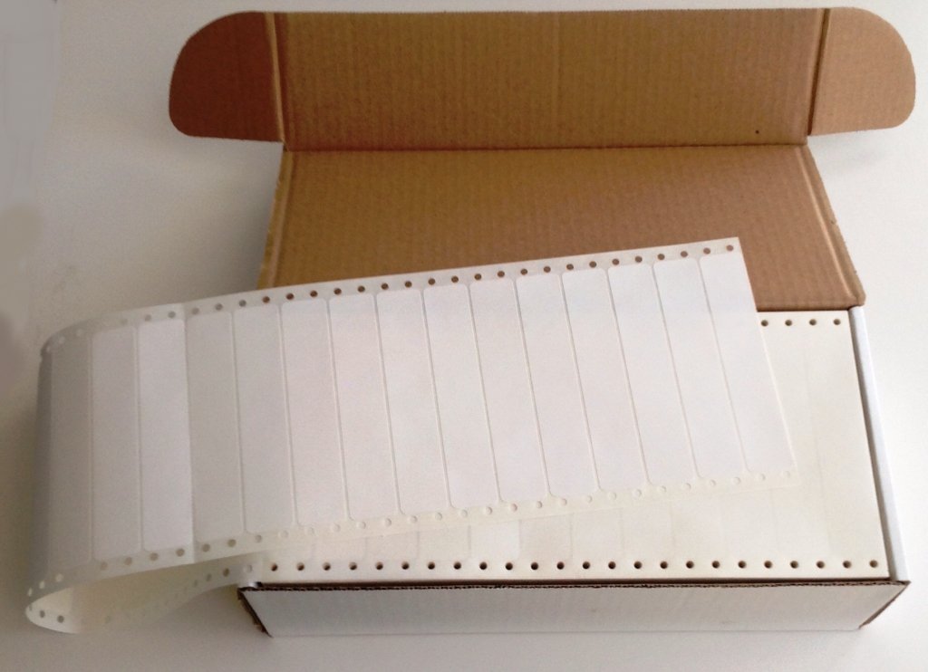 Linco White Pinfed Continuous, Pressure-Sensitive Labels, 5 X 2 15/16, Box of 5,000
