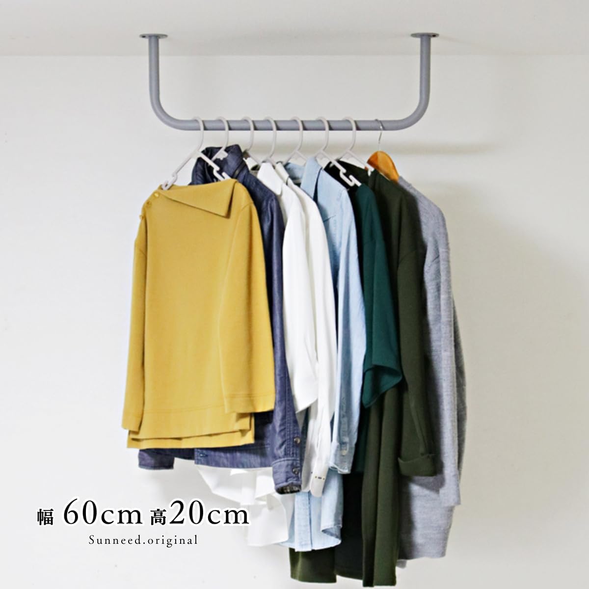ウォールハンガー 頑丈 ハンガーバー 幅60 壁 天井 吊り下げ パイプハンガー アイアンバー おしゃれ ハンガーラック wlh-60 サンニード ウォールハンガー グレー アイアン ハンガーラック 幅60 壁付け 天井 スチール製 WLH-60-GY