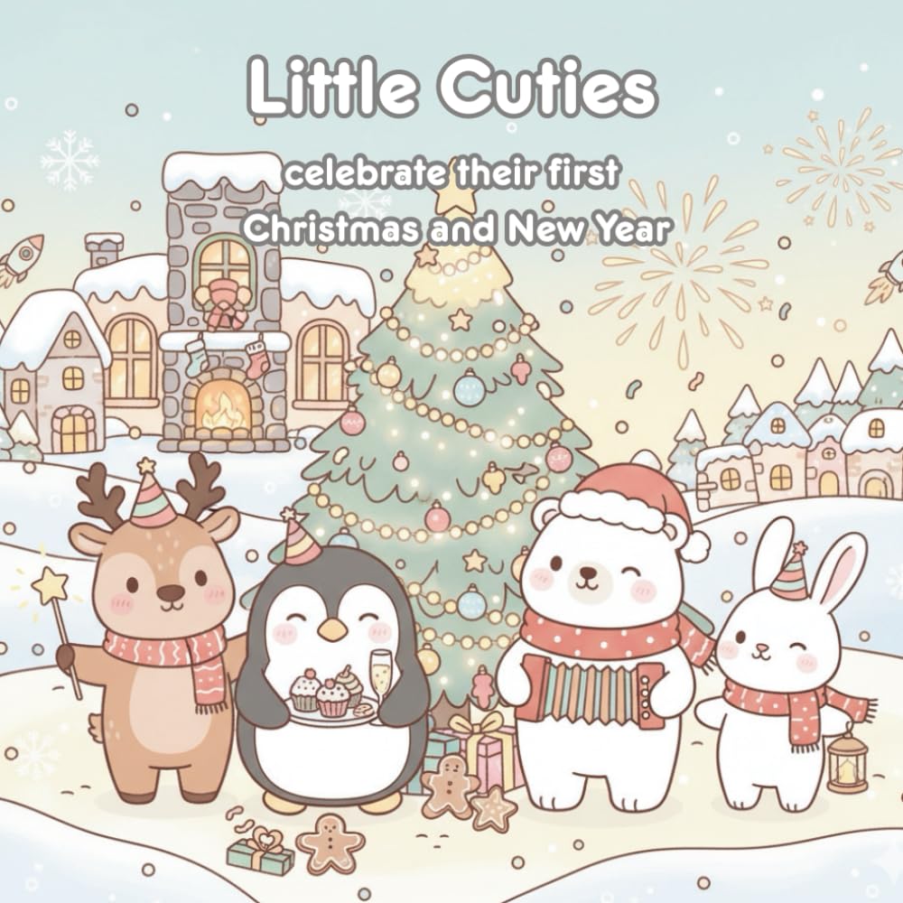 Little Cuties Celebrate Christmas & New Year – Cute Winter Coloring Book for Toddlers Ages 1+ (54 Simple Pictures)