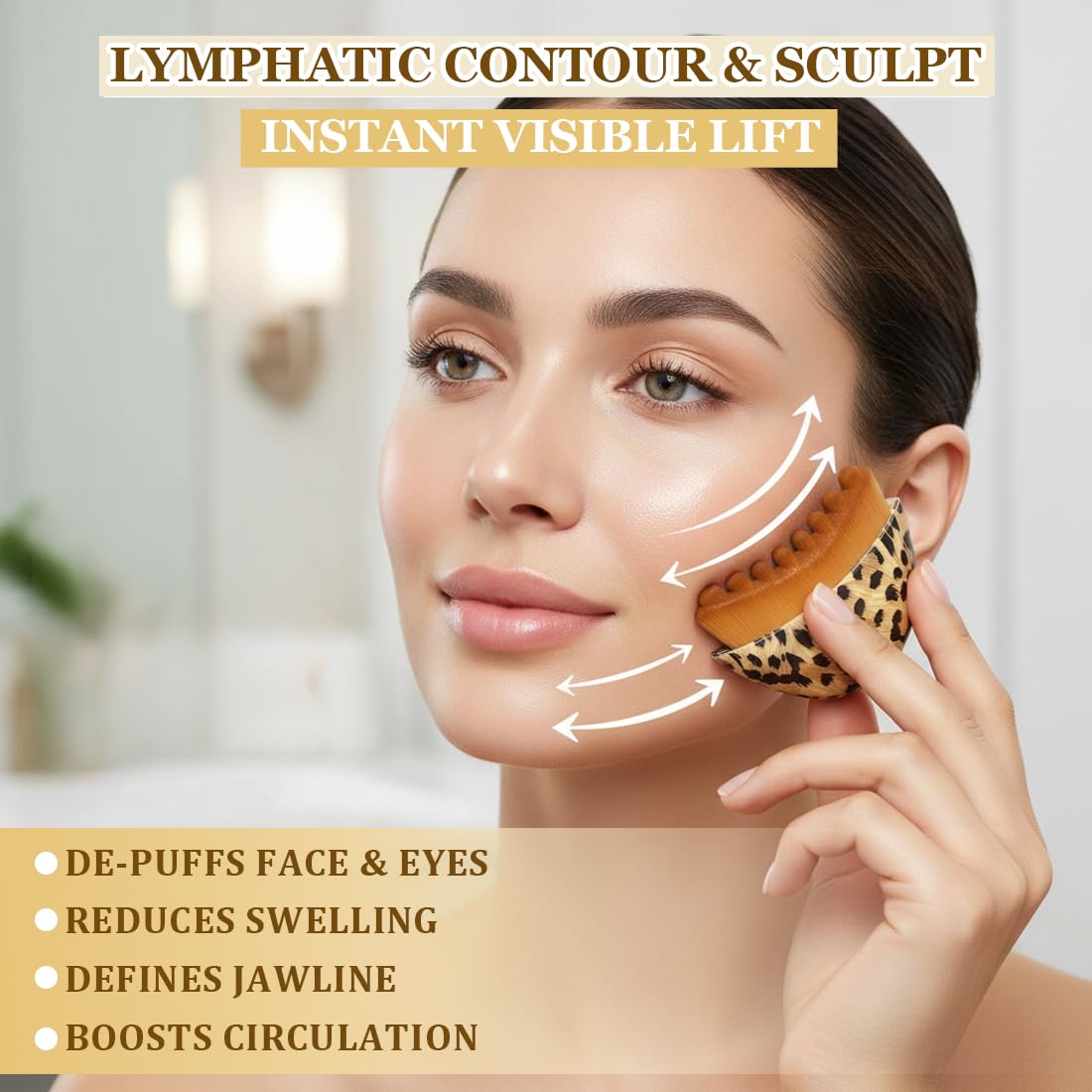 Cepillo de Drenaje Linfático Facial – 2 Piezas en Diseño Dorado y Leopardo, para Piel Radiante y Desintoxicada — view 5