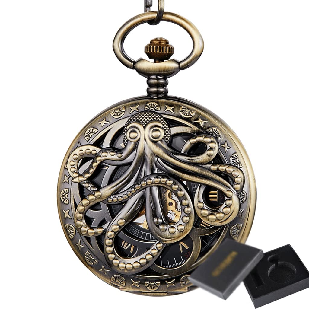 Octopus Mechanical Pocket Watch Dampfhand-Wind-Flip-Uhr-Uhr mit CFOR Men Women Collection/B