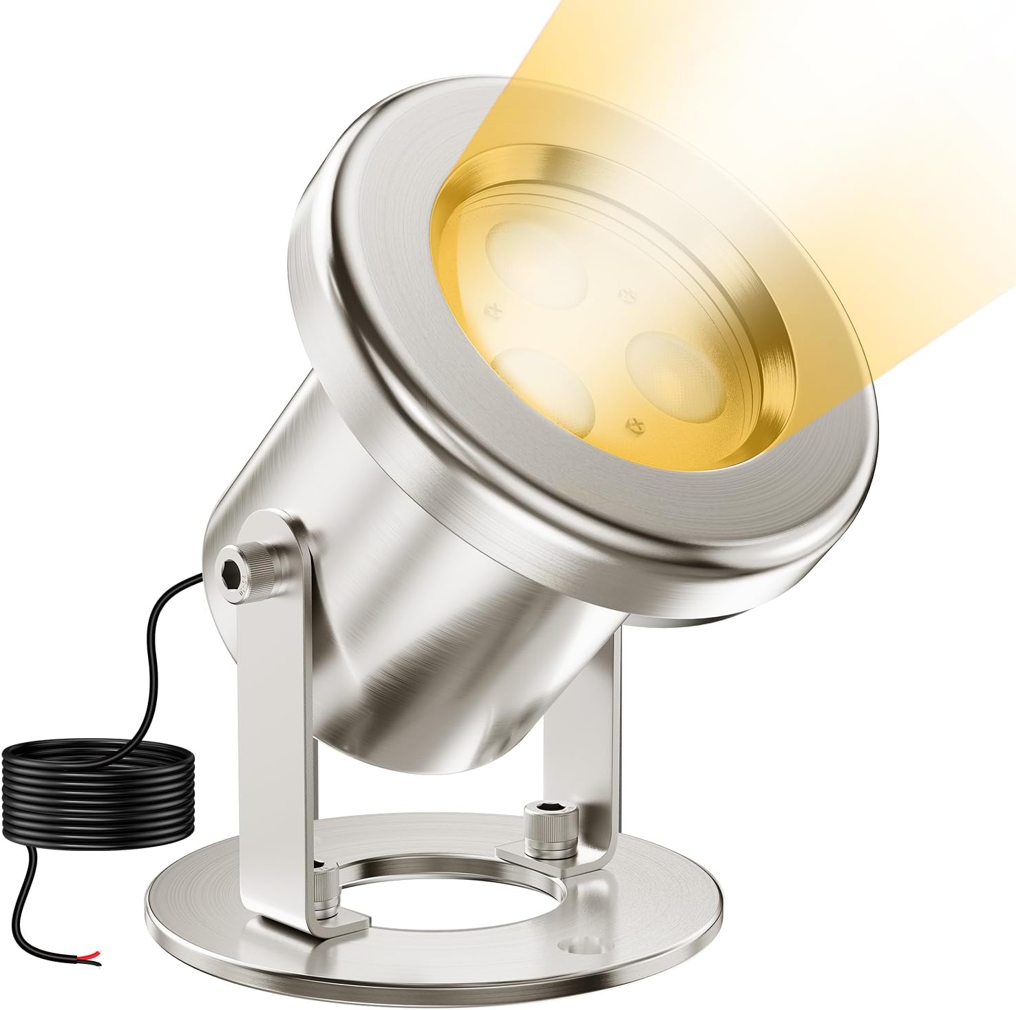 6W LED Pond Light, 2700K SS316 Stainless Steel Underwater Fountain Light with 15FT Cord, IP68 Waterproof Pond Lights LED Underwater for Outdoor Pond Fountain Waterfall Water Feature (1 Pack)