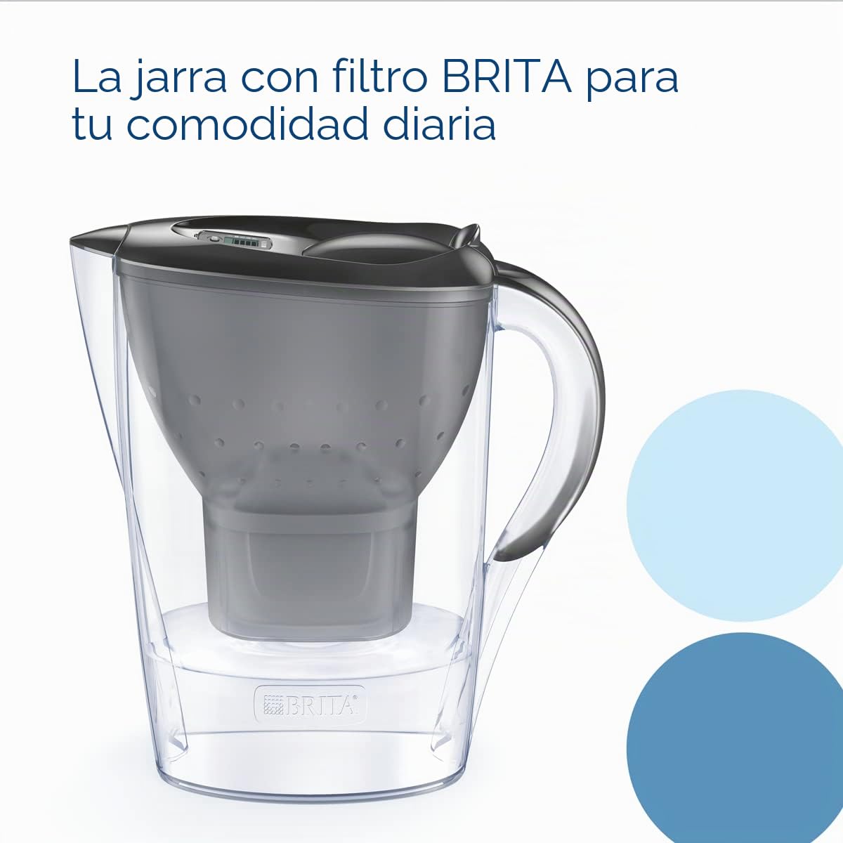 BRITA Jarra filtrante Marella Graphite (2,4l) incl 3 cartuchos filtro de agua grifo MAXTRA PRO All-in-1 reduce PFAS, piedra caliza, cloro, algunas impurezas y metales indicador temporal, ecoembalaje