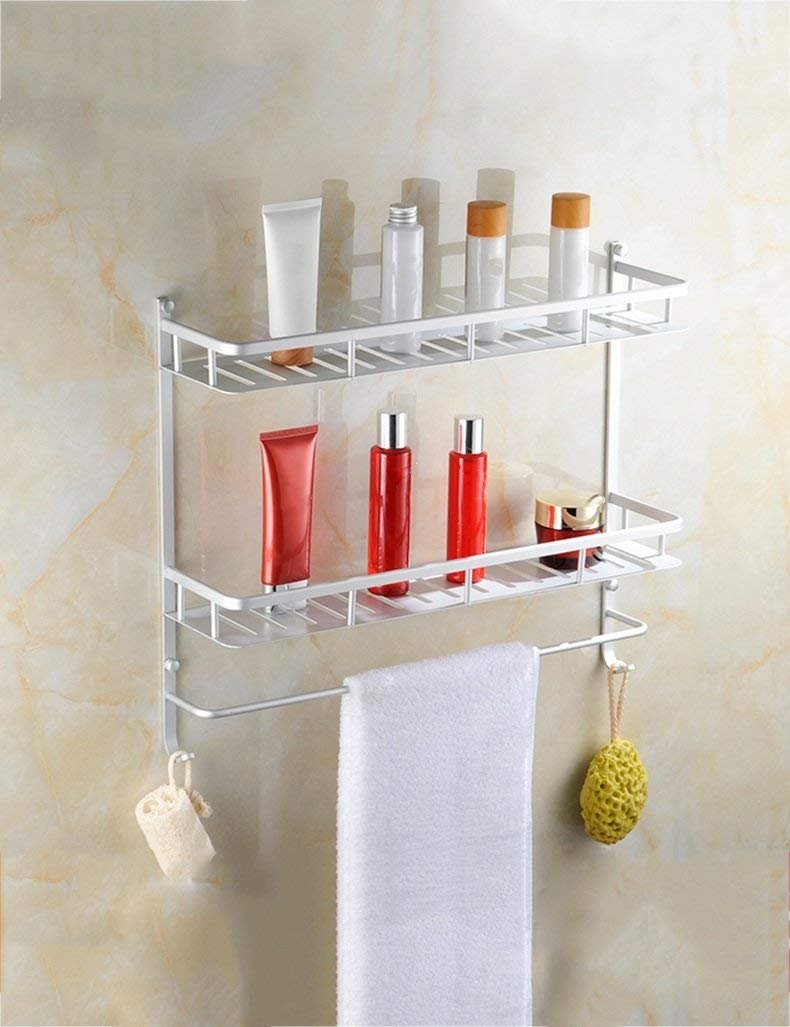Porte-serviettes double couche en aluminium etagere murale pour cosmetiques