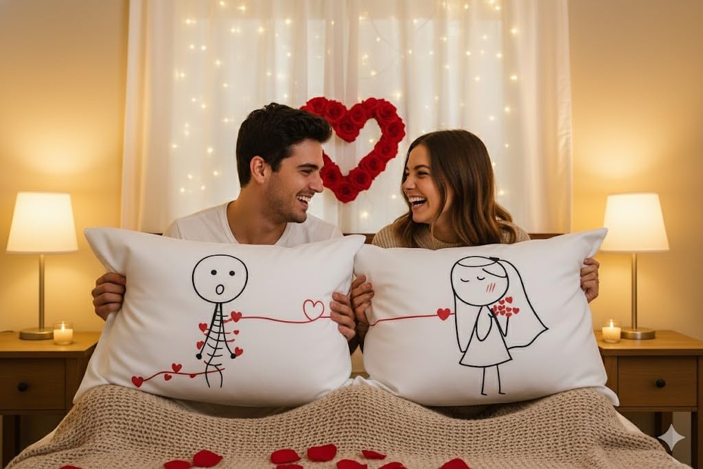 Romantic Couple Pillowcases Set of 2, Love Knot Satin Pillow Covers, Wedding Honeymoon for Couples, Bride and Groom Bedroom Decor, Fits 27 x 18 Inch Pillows