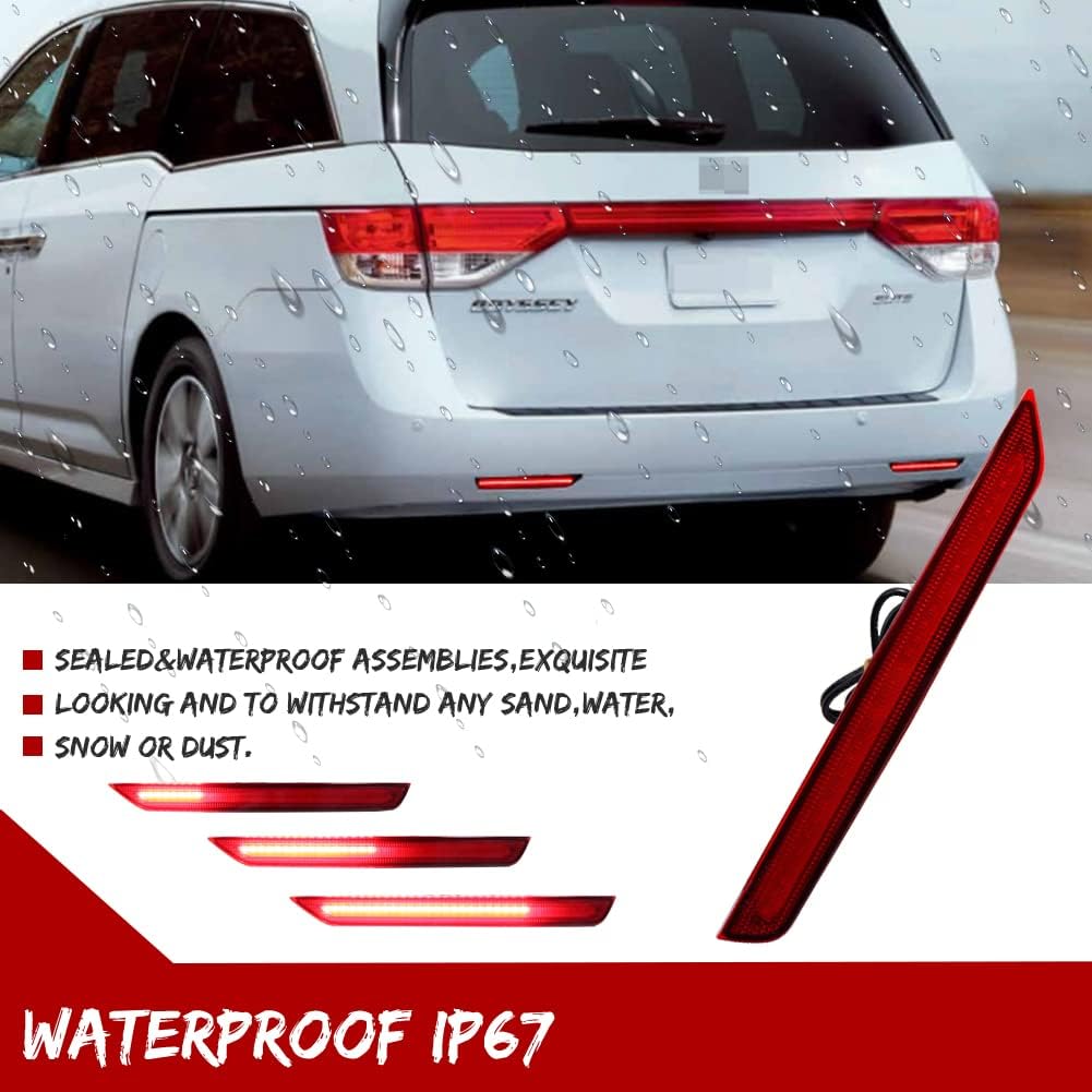 GTINTHEBOX Compatible with 2011 2012 2013 2014 2015 2016 2017 Honda Odyssey LED Rear Fog Bumper Reflector Brake Tail Sequential Flash Signal Lights Red Lens
