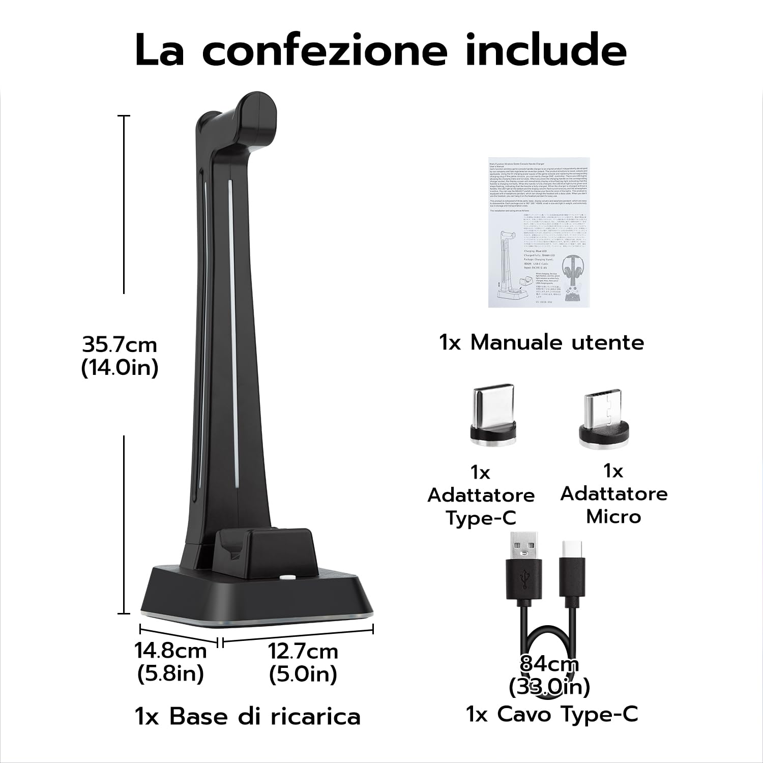 Wigearss Stazione di Ricarica, Caricatore per Xbox Series X/S, Xbox Elite 1/2, Xbox One, Xbox One X/S Controller DualSense con Supporto per Cuffie, Illuminazione RGB