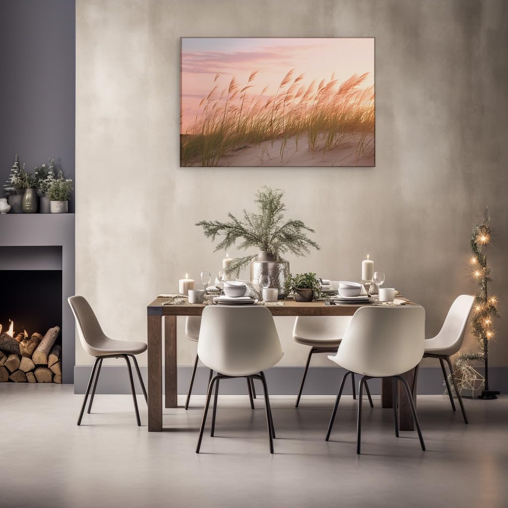 Canvas for Living room. Whispers of Serenity in a Pink Sky Oasis, 27 x 18 inch Canvas Wall Art - Zen Wall Decor