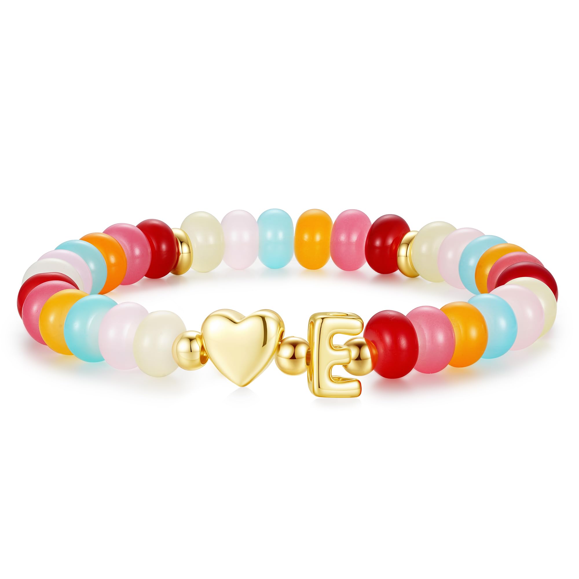 M MOOHAM Colorful Beaded Initial Bracelet for Women - Dainty Beaded Bracelets for Women Trendy Charm Letter A-Z Personalized Heart Jewelry Gifts