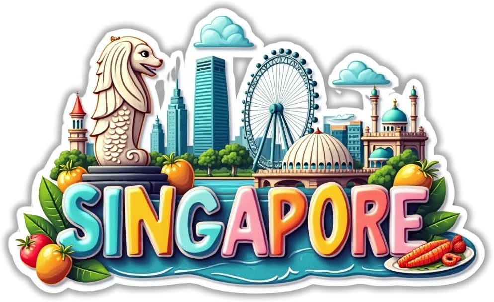 Giftoday Singapore Country Theme Souvenir Wooden Fridge Magnet for Refrigerator - Singapore Printed Magnet for Office, Kitchen and Home Decor | Perfect Souvenir Gift | Pack of 1 | Size 3x3 Inchs