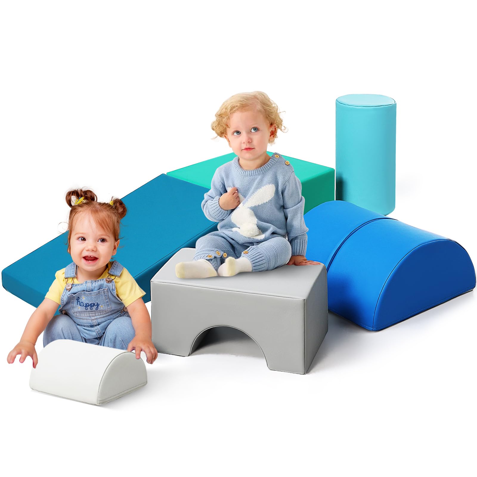 JungleDove Schaumstoff Bausteine Kinder Klettern: 6 PU-Leder Indoor Softbausteine Spielbausteine - Weiche Bausteine Baby Montessori Kletterspielzeug mit Ellipsenbogen