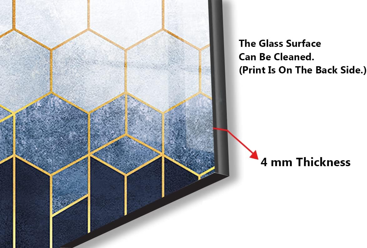 Myphotostation Gold Geometric Tempered Glass Backsplash 12x12'' Hexagon Splashback for Kitchen Decor Bathroom Wall Protector Stove Backsplash Panel Tile Glass Splashback