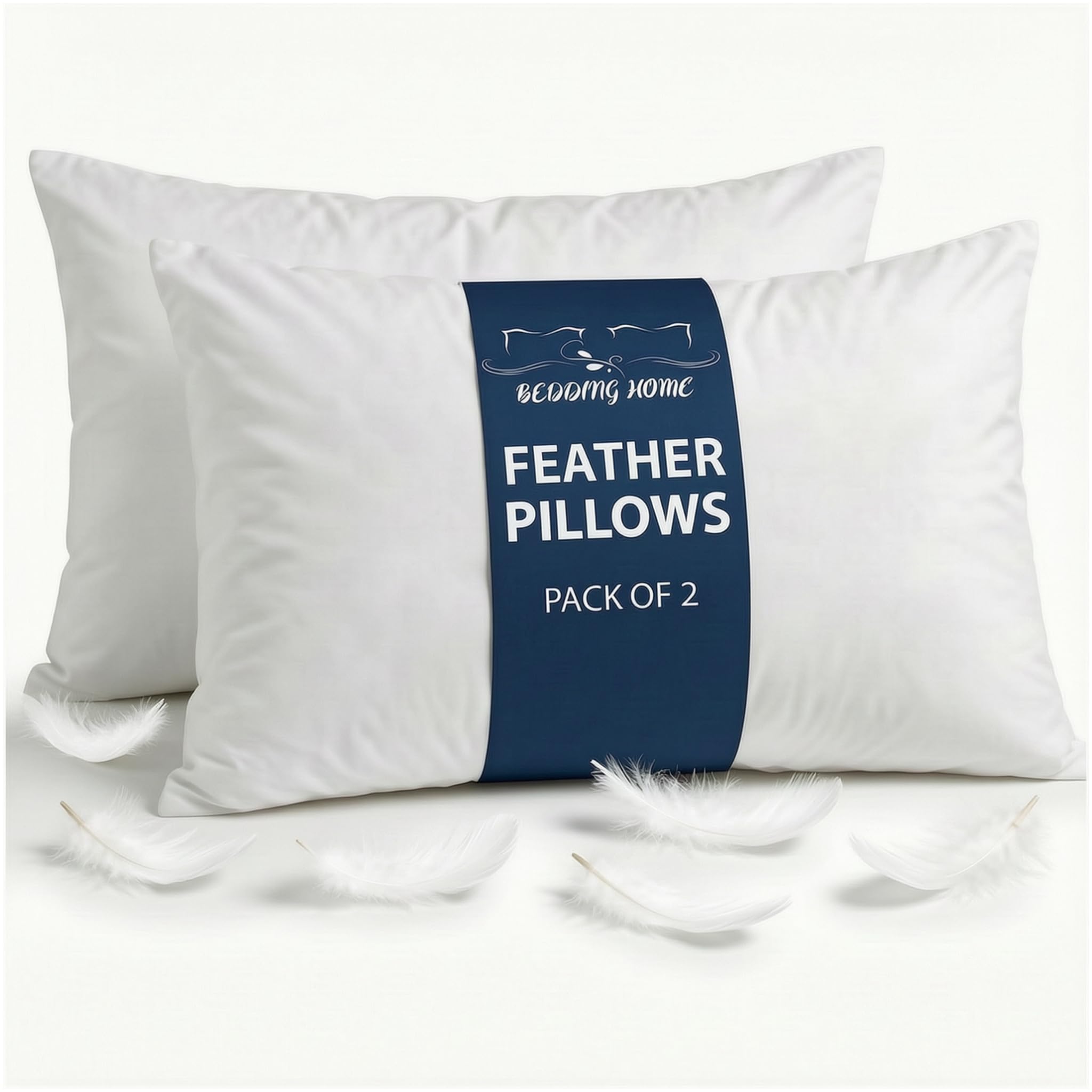 Luxury Feather Pillows 2 Pack Hotel Quality | Orthopaedic Side Sleeper Medium Firm Pillows| Anti Allergy Down Bed Cushions for Neck & Back Pain | Breathable Feather Hotel Pillow Set (2pk)