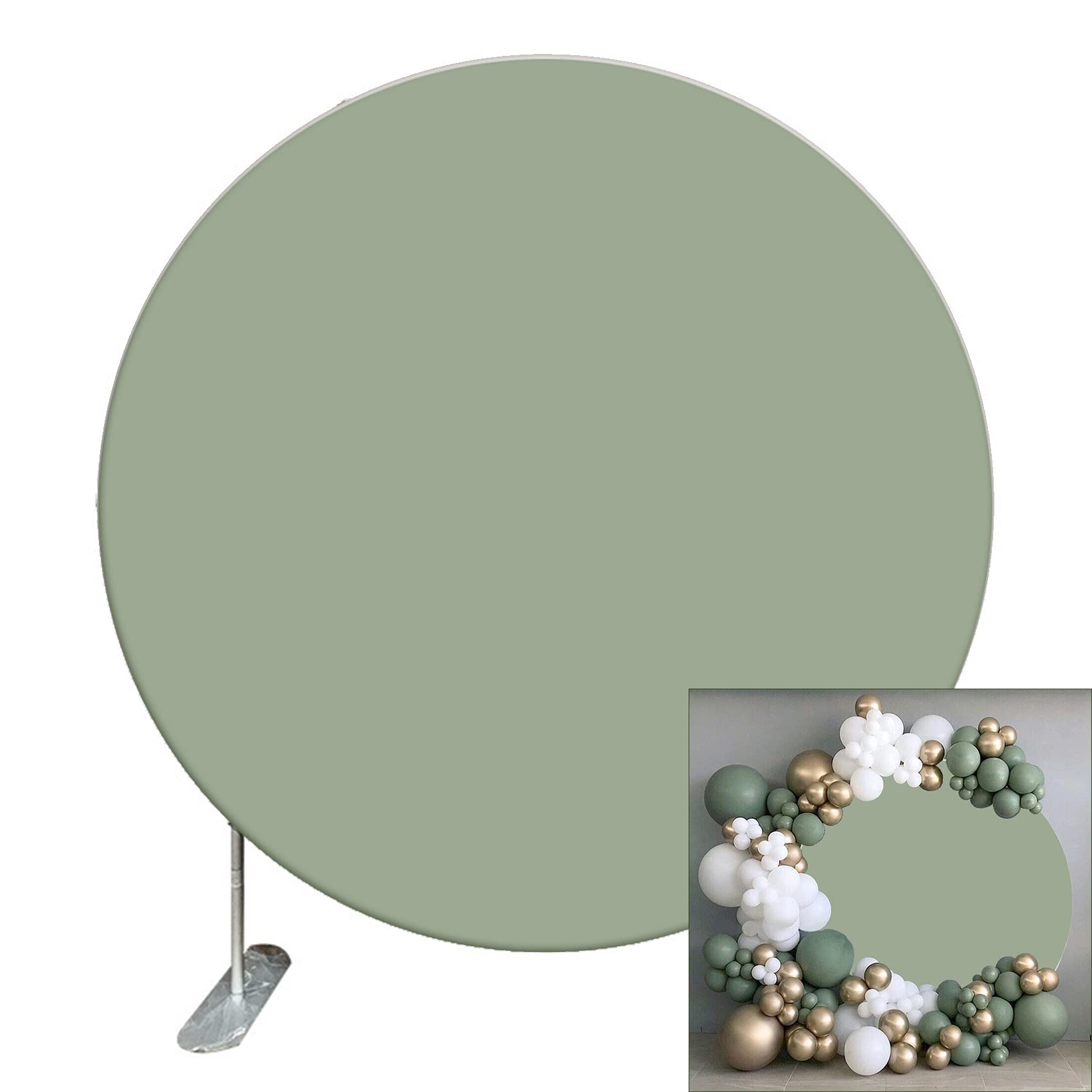 Renaiss Sage Green Round Backdrop Cover 6ft Polyester Solid Color Green Circle Backdrop Cover for Baby Shower New Born Birthday Party Wedding Decorations