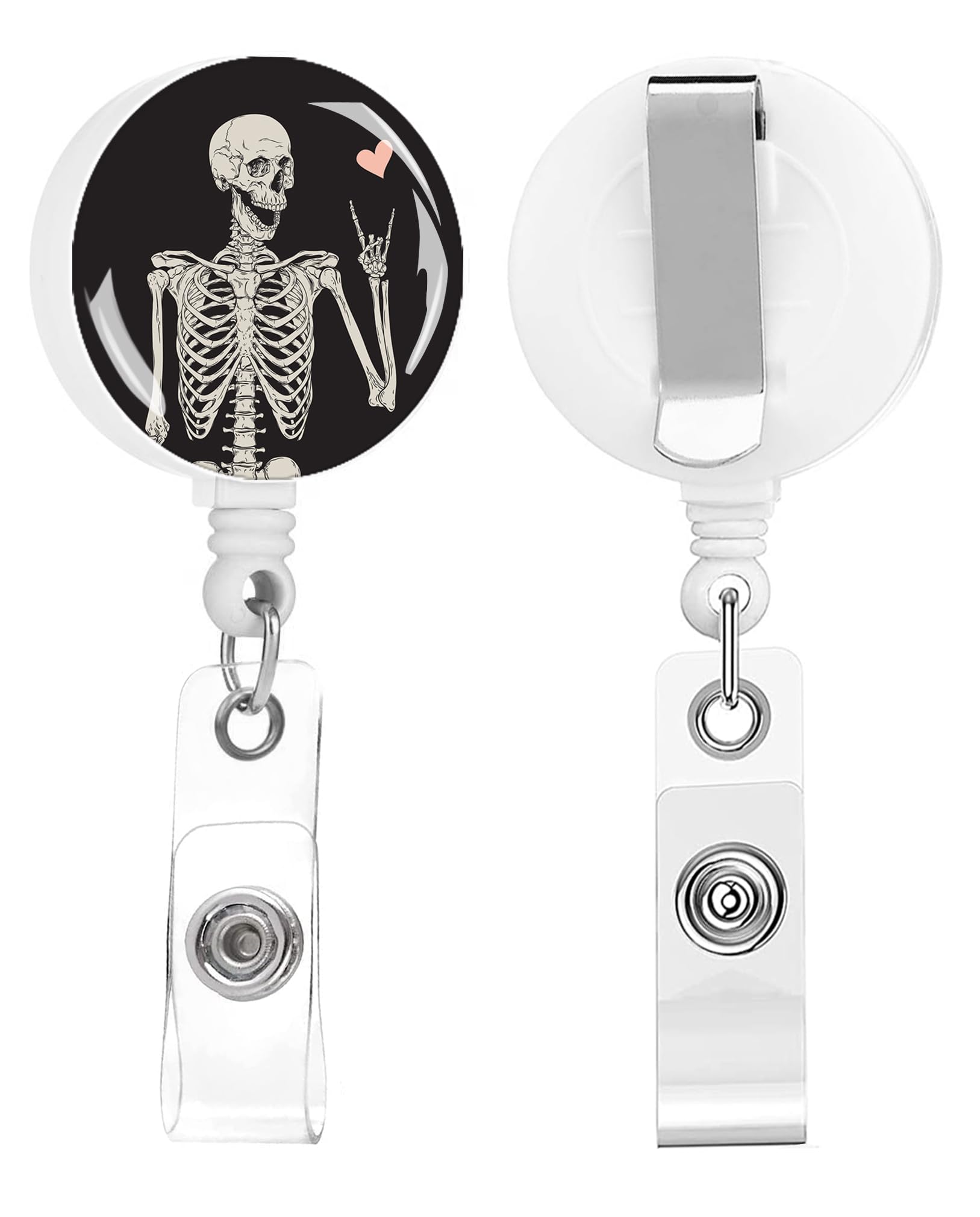 Badge Reels Retractable,Id Badge Holders Retractable,Badge Clips Retractable ID Card Holder for Teacher, Student, Office Worker(Skull Love)
