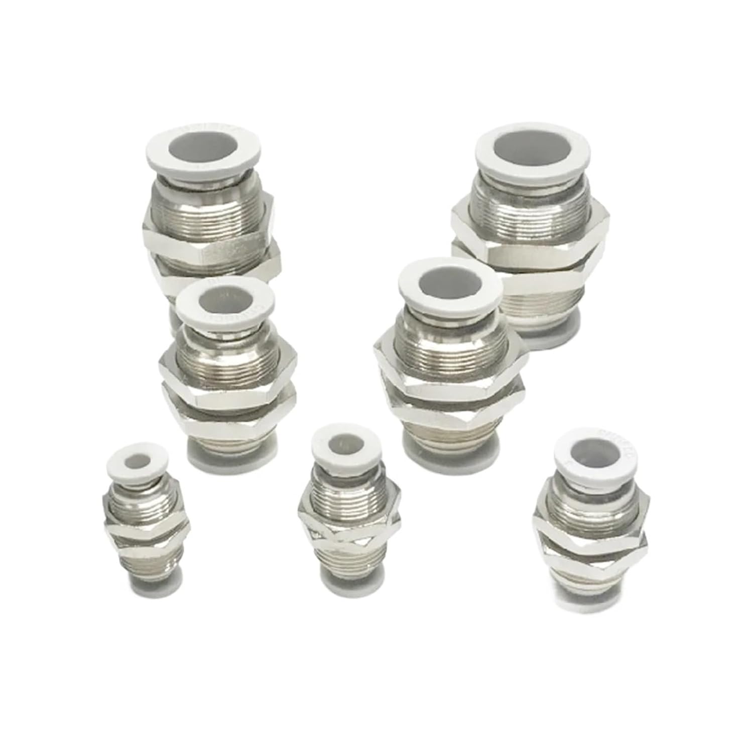 White Cap Press-Fit 4/6/8/10/12/14mm OD Tube Pneumatic Bulkhead Nickel Plated Brass Push in Connector Quick Release Air Fitting(16mm)