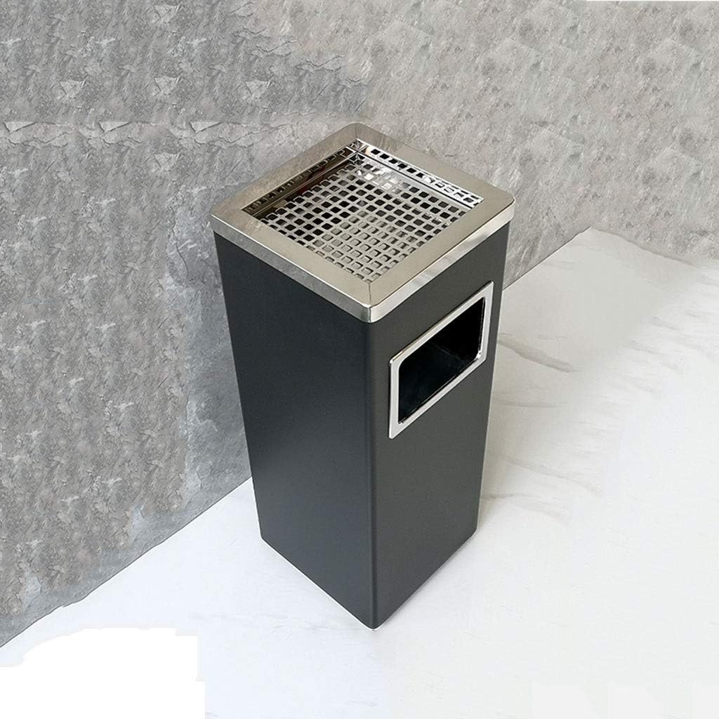 Waste Bins,Rrubbish Bin Outdoor Trash Can Indoor/Outdoor Trash Cans, Vertical Trash Cans with Ashtrays, Stainless Steel Ashtrays for Elevator Entrances in Hotel Mall Corridheavy Trash Can/Black/a