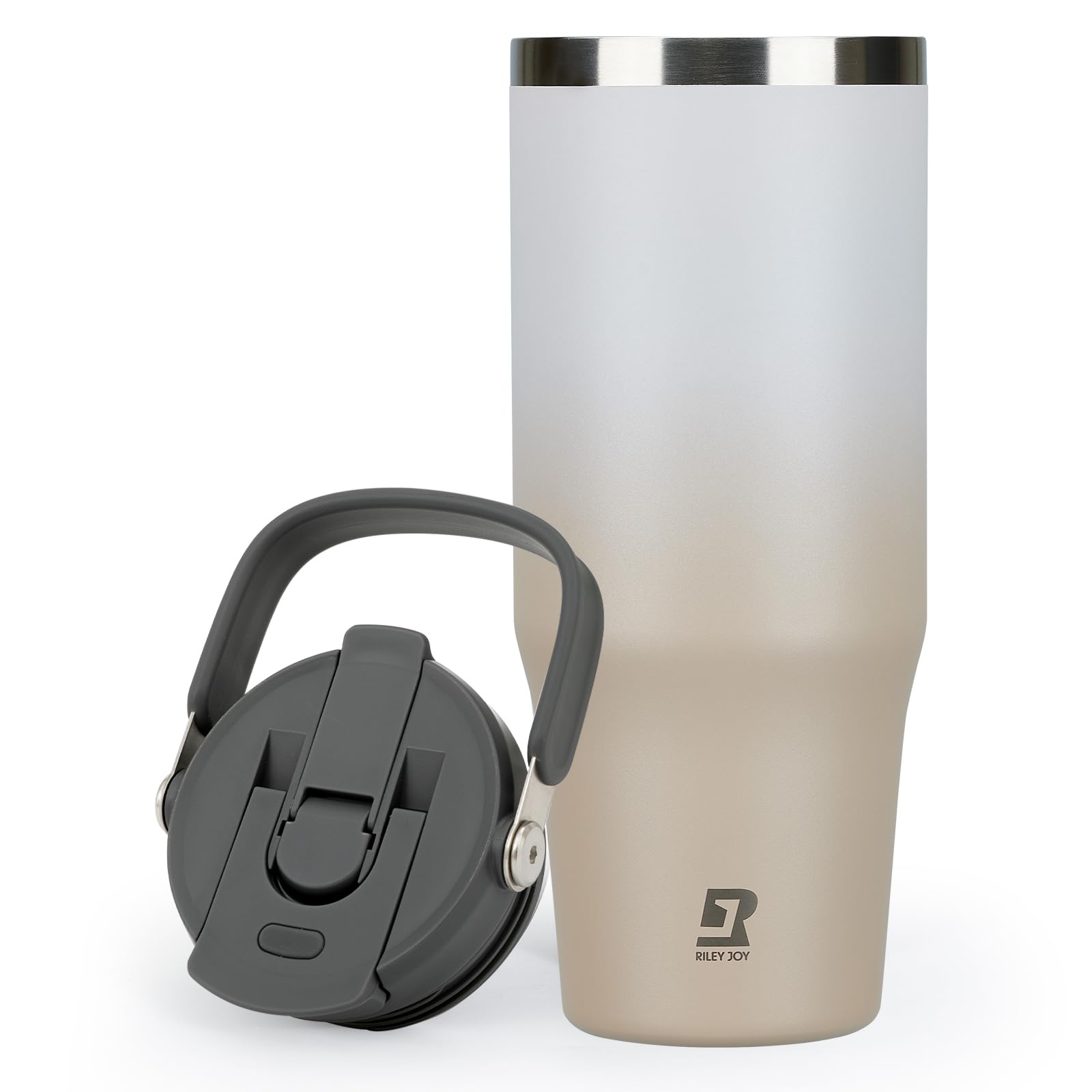 Riley Joy 2.0 Trinkflasche Edelstahl 1L Thermobecher mit Strohhalm und Henkel - Spülmaschinenfest - Auslaufsicherer Kaffeebecher to Go Beige